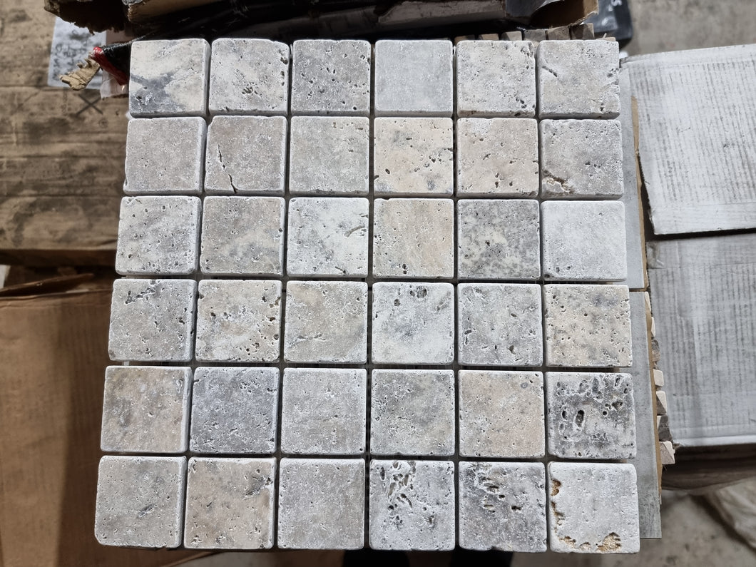Silver Grey Travertine Mosaic 30.5x30.5